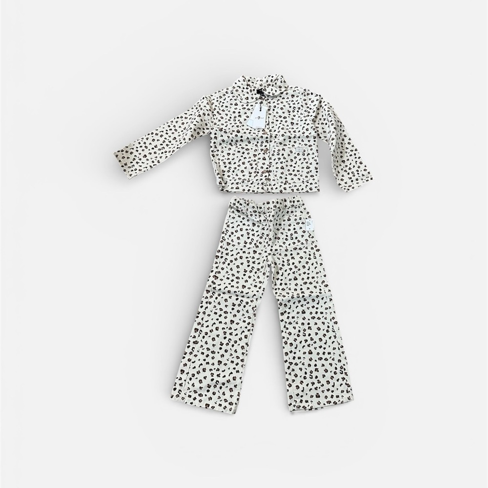 7 For All Mankind Kids Taupe Cheetah Denim 2 Piece Long Sleeve/Pant Set Sz 6 NWT